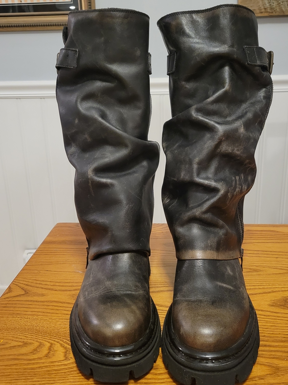 Free People Womens Brown Distressed Monarch Moto Combat Boots Size EU 41 / US 10